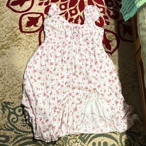 Hollister White Midi Dress with Pink Floral Print